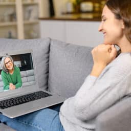 Woman on a video chat with a friend.