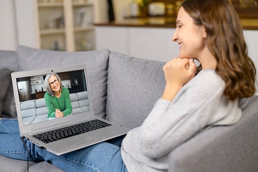 Woman on a video chat with a friend.